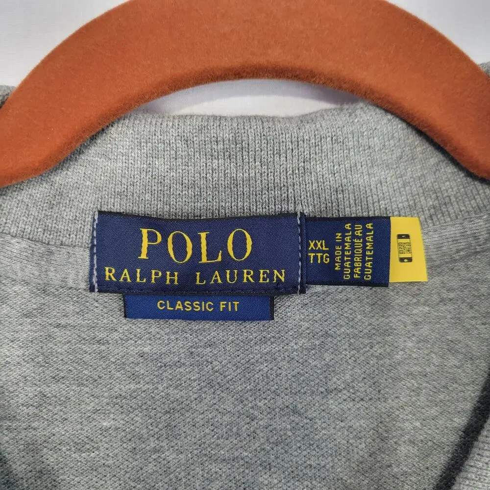 POLO Ralph Lauren Classic Fit Long Sleeve Polo Shirt size XXL Gray Pony, New